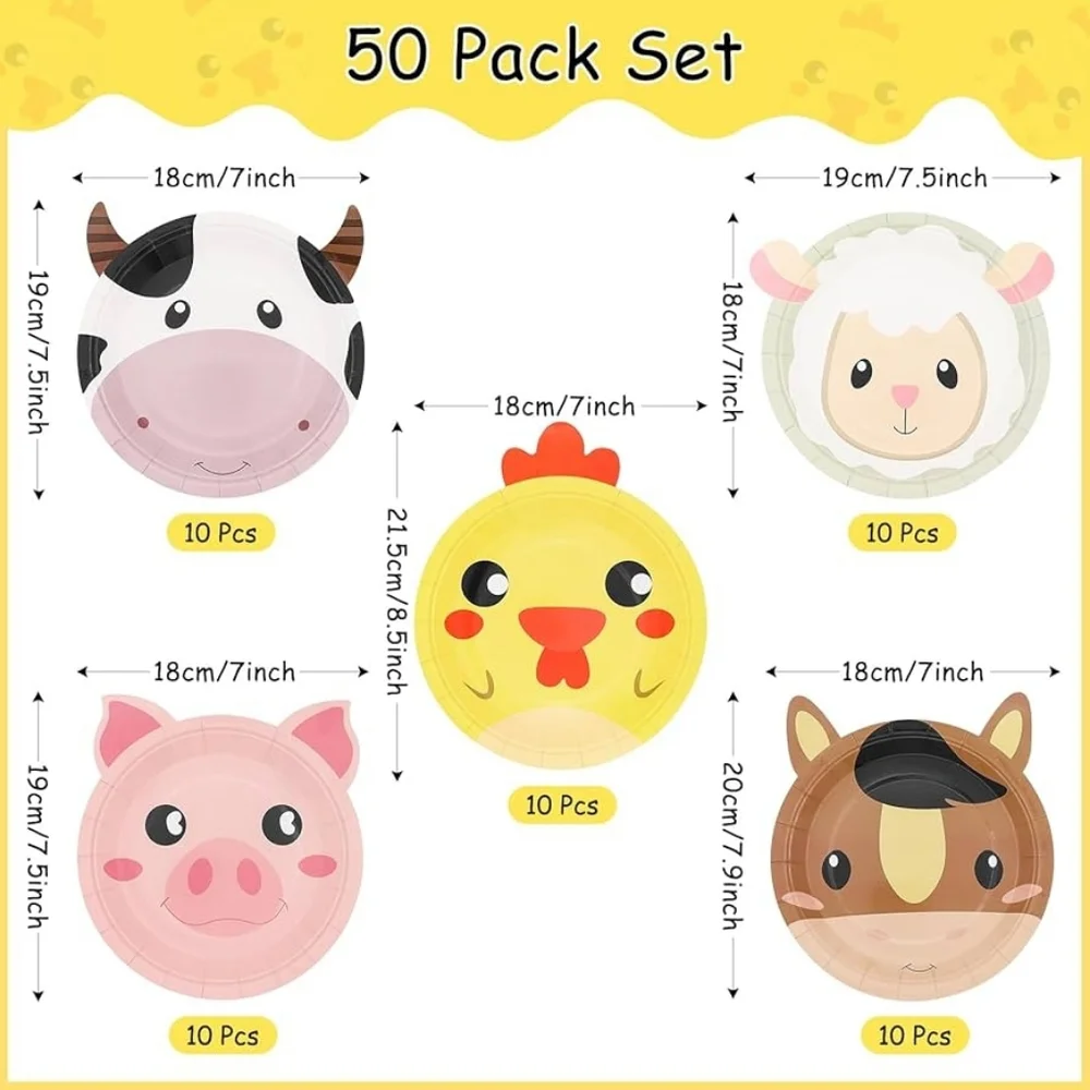 Farm Animal Birthday Party Set – 50 Piece Tableware & Decor Kit -New!